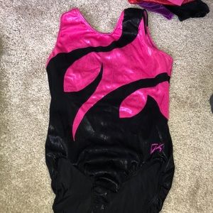 GK pink and black gymnastics leotard
